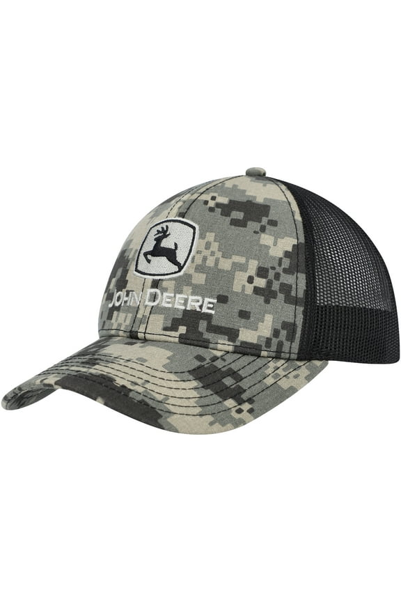 Men's Top of the World Black John Deere Classic Digital Camo Trucker Adjustable Hat - OSFA