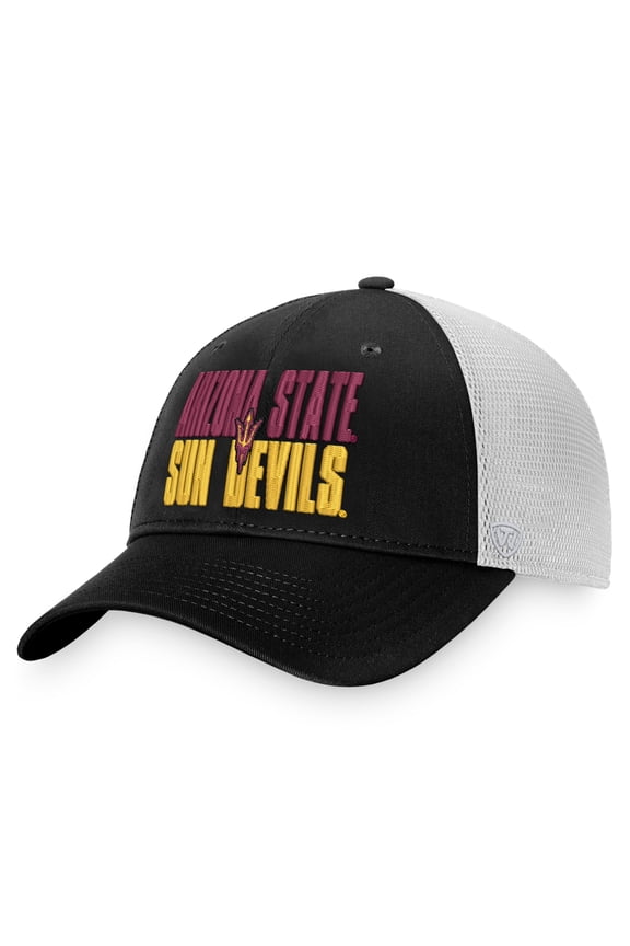 Men's Top of the World Black/White Arizona State Sun Devils Stockpile Trucker Snapback Hat