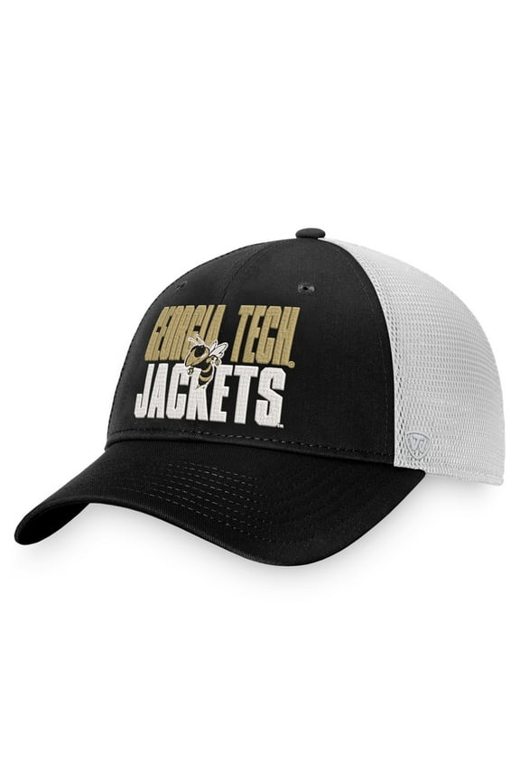 Men's Top of the World Black/White Georgia Tech Yellow Jackets Stockpile Trucker Snapback Hat