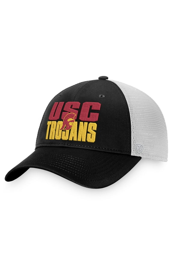 Men's Top of the World Black/White USC Trojans Stockpile Trucker Snapback Hat