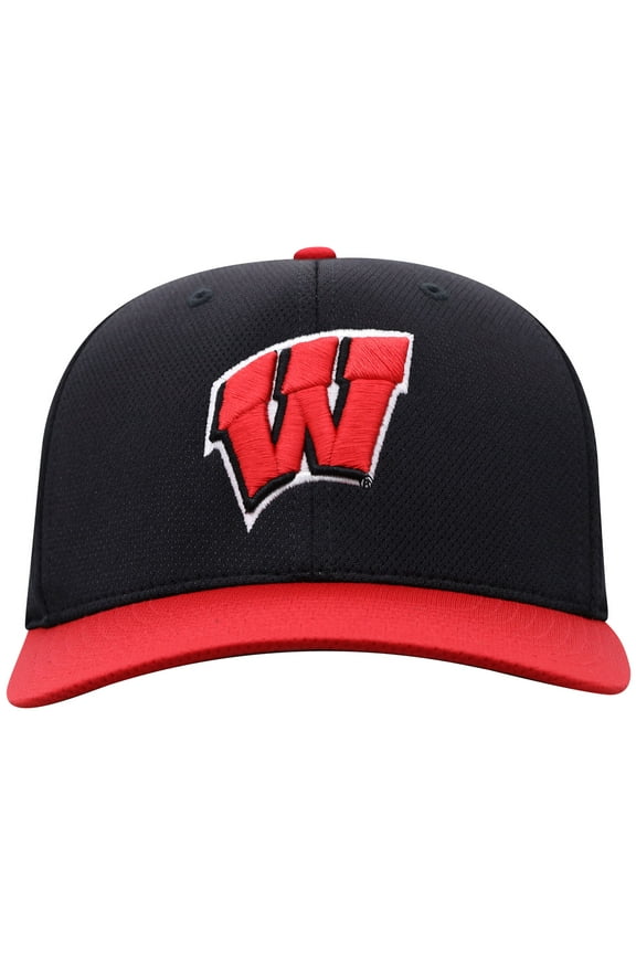 Men's-Top of the World Black Wisconsin Badgers Reflex Fitted Hat