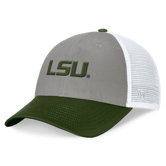 Men's Top of the World Gray/Green LSU Tigers OHT Military Appreciation Badge Trucker Adjustable Hat