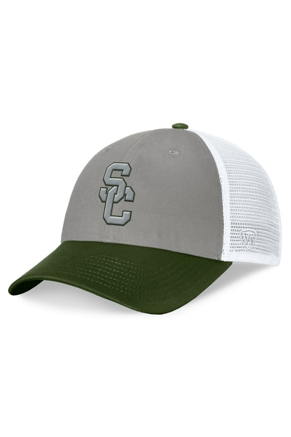 Men's Top of the World Gray/Green USC Trojans OHT Military Appreciation Badge Trucker Adjustable Hat