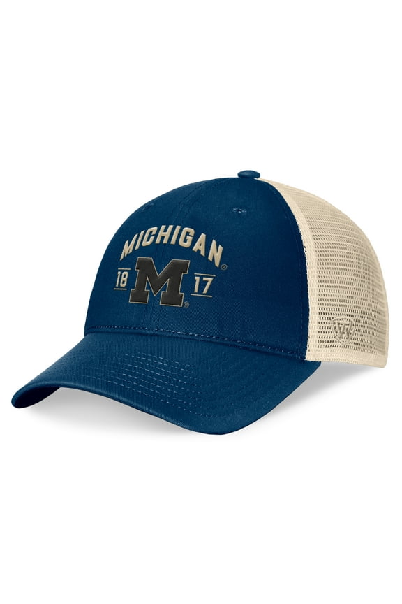 Men's Top of the World Navy Michigan Wolverines Heritage Waylon Trucker Adjustable Hat