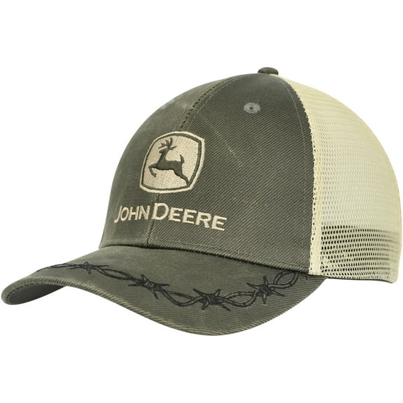 Men's Top of the World Olive John Deere Classic Oil Skin Trucker Adjustable Hat - OSFA