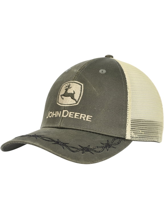 Men's Top of the World Olive John Deere Classic Oil Skin Trucker Adjustable Hat - OSFA