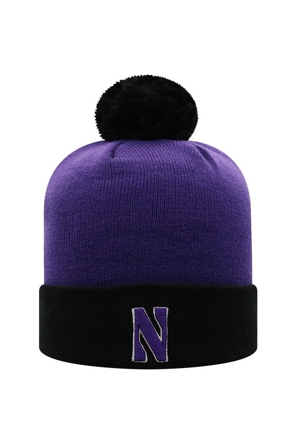 Men's Top of the World Purple/Black Northwestern Wildcats Core 2-Tone Cuffed Knit Hat with Pom