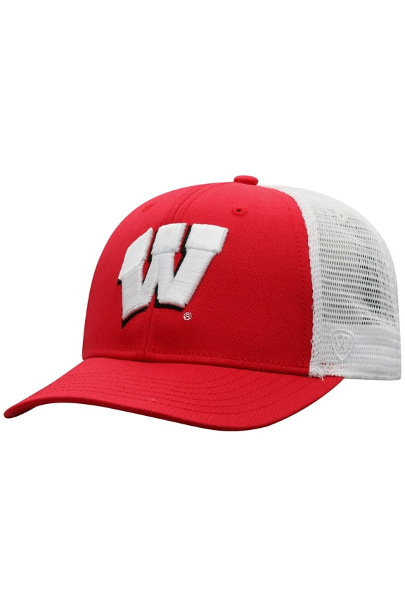 Men's Top of the World Red/White Wisconsin Badgers Trucker Snapback Hat