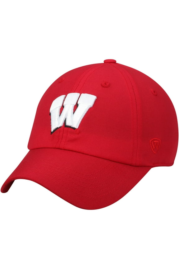 Men's Top of the World Red Wisconsin Badgers Primary Logo Staple Adjustable Hat
