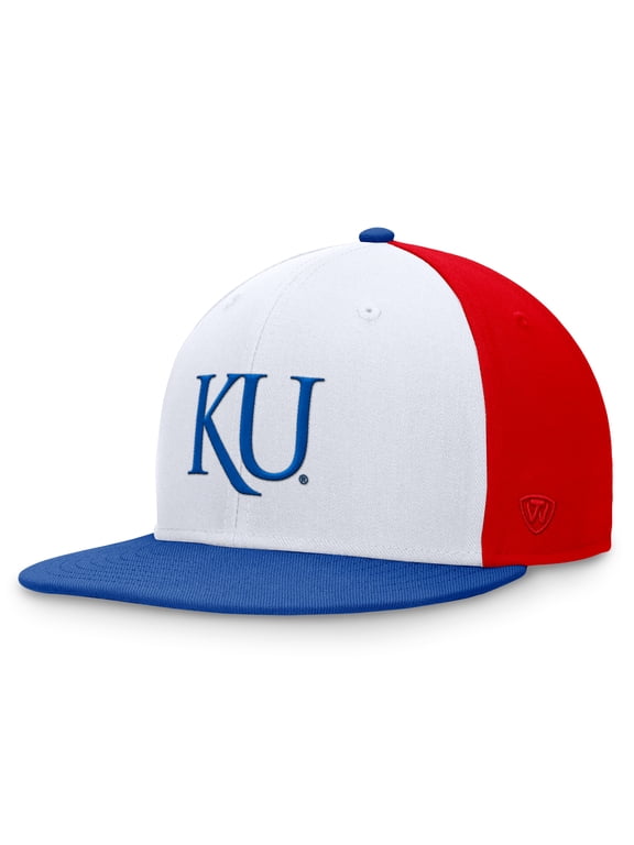 Men's Top of the World White/Royal Kansas Jayhawks Tri-Tone Heritage Collector Fitted Hat