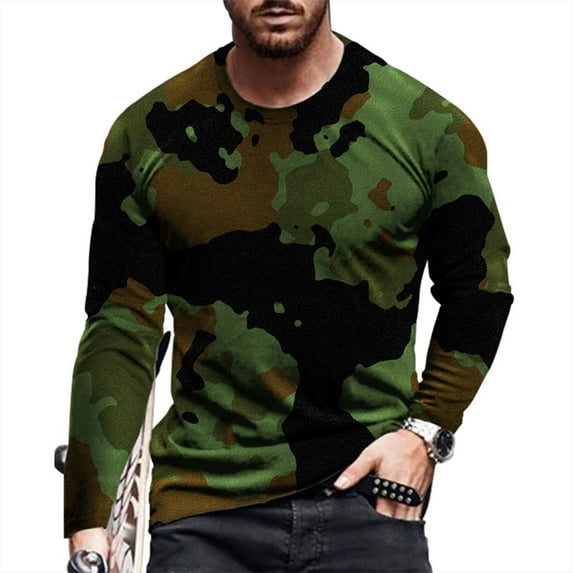 Men's Tops Long Sleeve Camo Performance Pullover Casual Fitness Stretch Military Tee Woodland Camo Vintage T-Shirts