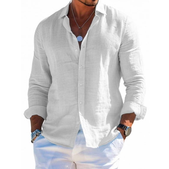 Men's Tops Long Sleeve New Style Shirt Cotton Linen Cool Solid Color Loose Lapel Casual Beach Style Cardigan Spring And Summer Men's Casual Linen Shirt