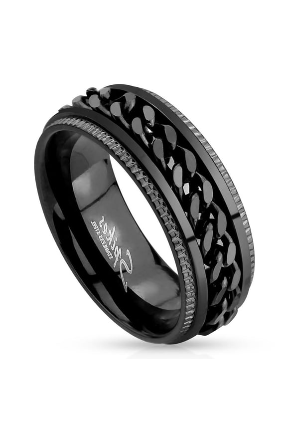 Men's Total Blackout Stainless Steel Chain Spinner Ring