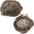 thumbnail image 1 of Men's Toupee 10x8inch European Human Hair Swiss Mono Lace Thin Skin Hairpiece Hair Replacement System For Men 80% #7 Color Mixed 20% Grey Hair, 1 of 7