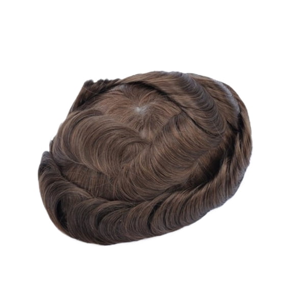 Men's Toupee Human Hair Wig Mono and Pu with Lace Front Hair Toupee 6" Hair Replacement System