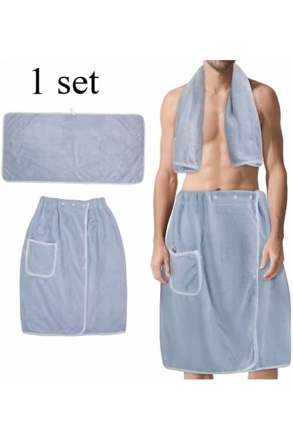 Men's Towel Wrap Bathrobe, Soft Adjustable Bath Wrap for Shower, Sauna
