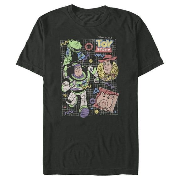 Men's Toy Story 90s Pop Character Grid Graphic Tee Black Large Tall