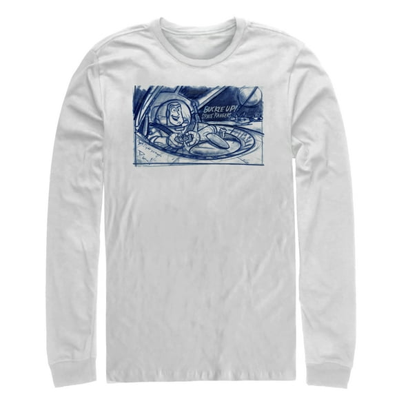 Men's Toy Story Buckle Up Buzz Lightyear  Long Sleeve Shirt White Large