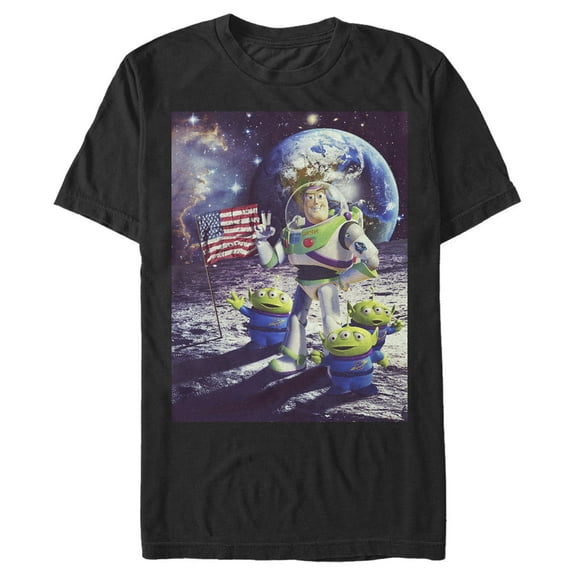 Men's Toy Story Buzz & Alien Moon Landing Graphic Tee Black 1X Big Tall