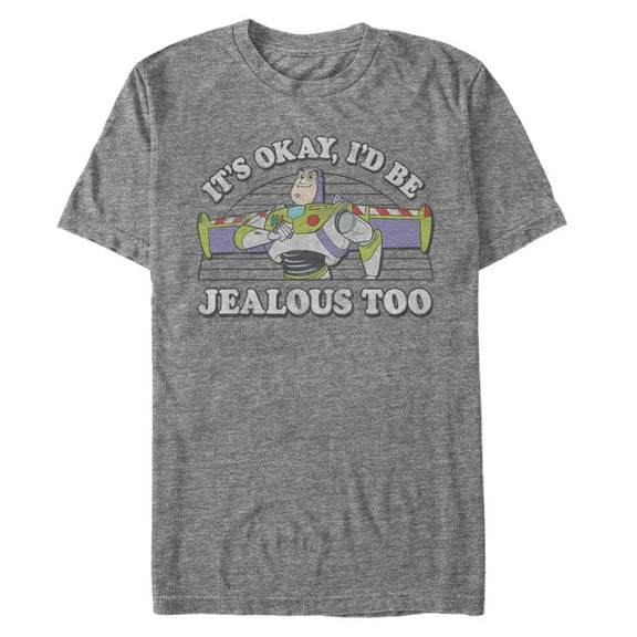 Men's Toy Story Buzz Lightyear I'd Be Jealous Too  Graphic Tee Charcoal Heather 2X Large