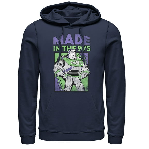 Men's Toy Story Buzz Lightyear Made in 90s  Pull Over Hoodie Navy Blue 2X Large