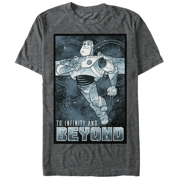 Men's Toy Story Buzz Poster Infinity and Beyond Graphic Tee Charcoal Heather 2X Large