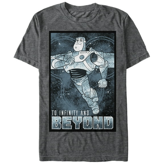 Men's Toy Story Buzz Poster Infinity and Beyond  Graphic Tee Charcoal Heather 3X Large