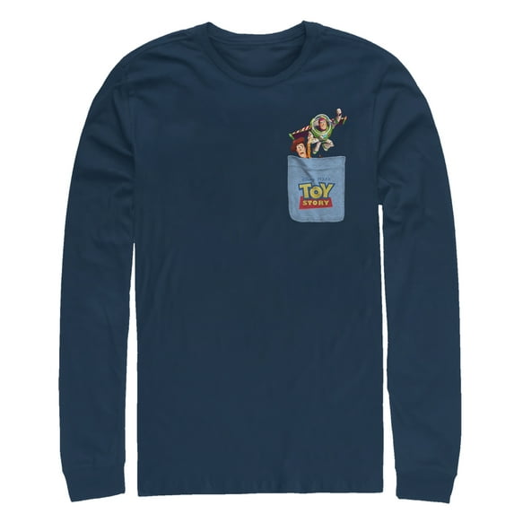 Men's Toy Story Buzz & Woody Pocket Print Long Sleeve Shirt Navy Blue X Large