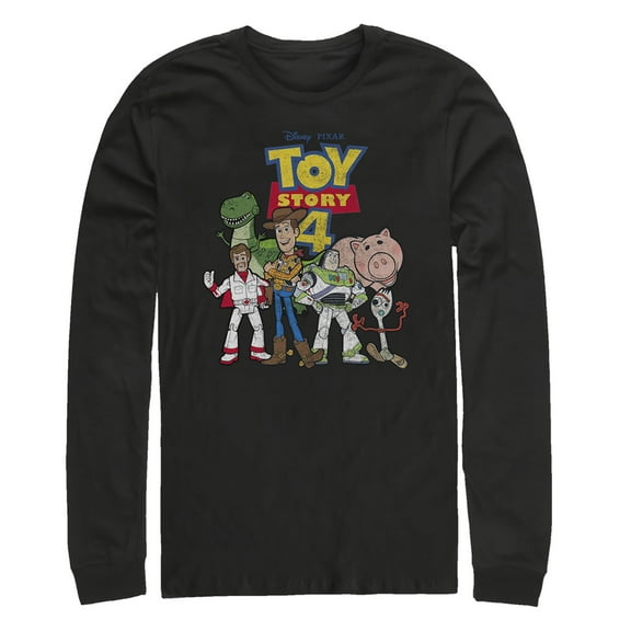 Men's Toy Story Character Logo Party Long Sleeve Shirt Black Large