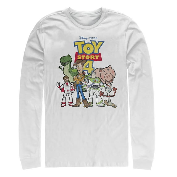 Men's Toy Story Character Logo Party Long Sleeve Shirt White Medium