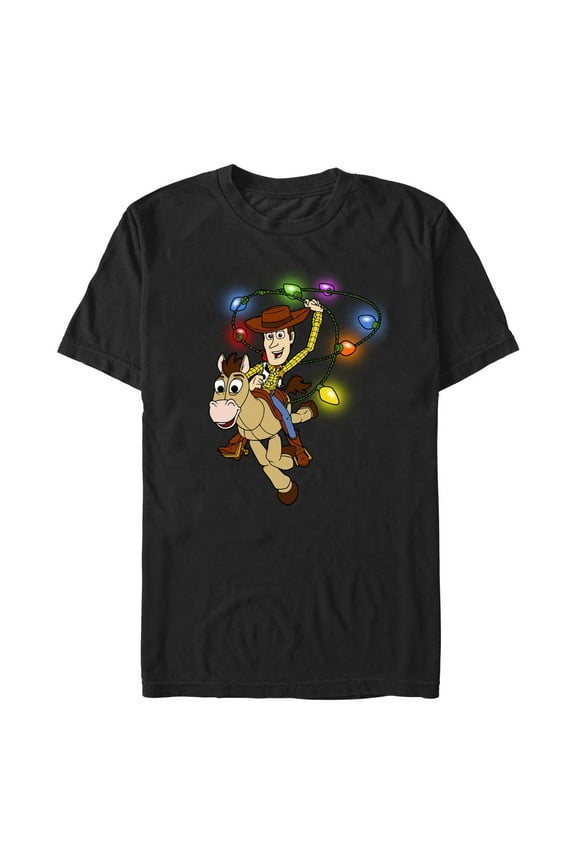 Men's Toy Story Christmas Woody Light Lasso  Graphic T-Shirt
