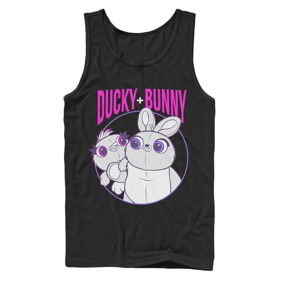 Men's Toy Story Ducky & Bunny Circle Portrait  Tank Top Black 2X Large