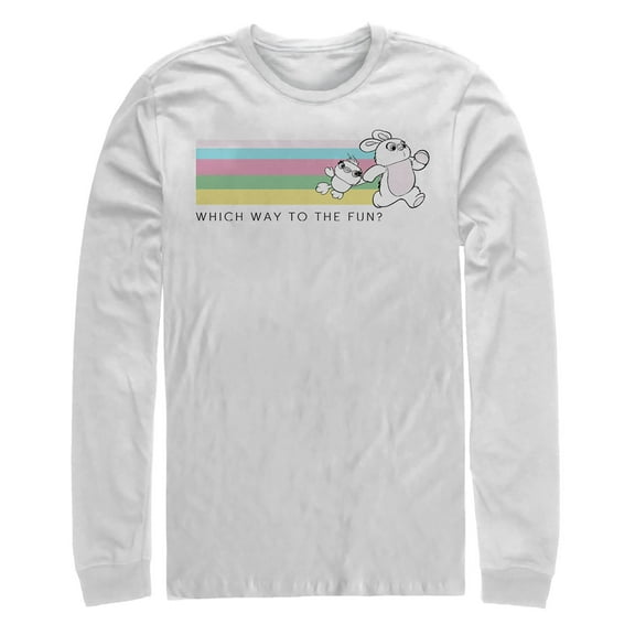 Men's Toy Story Ducky & Bunny Fun Rainbow Race  Long Sleeve Shirt White Large