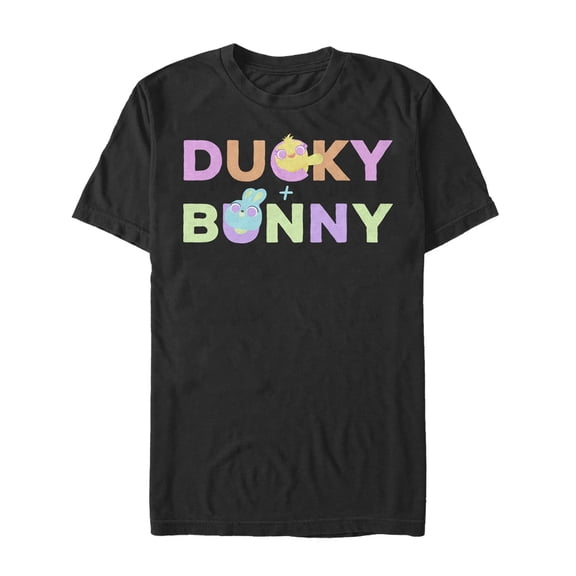Men's Toy Story Ducky & Bunny Rainbow Text  Graphic Tee Black X Large