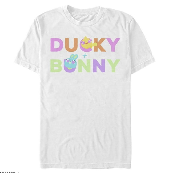Men's Toy Story Ducky & Bunny Rainbow Text  Graphic Tee White 3X Large
