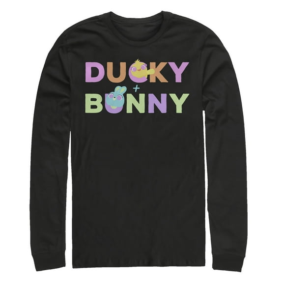 Men's Toy Story Ducky & Bunny Rainbow Text  Long Sleeve Shirt Black 2X Large