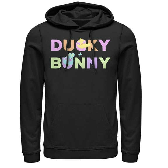 Men's Toy Story Ducky & Bunny Rainbow Text  Pull Over Hoodie Black 2X Large
