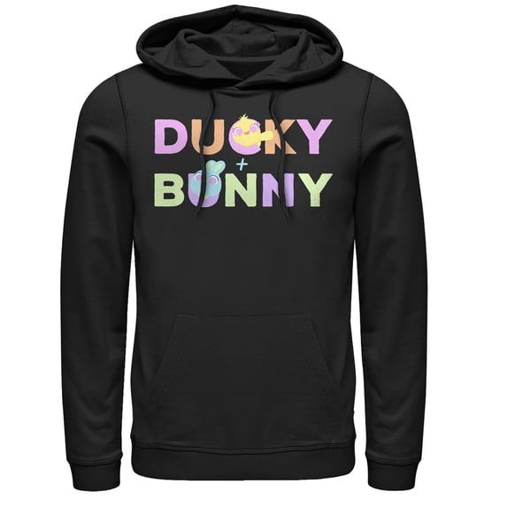 Men's Toy Story Ducky & Bunny Rainbow Text Pull Over Hoodie Black Large