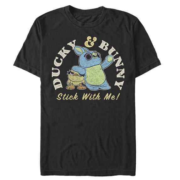 Men's Toy Story Ducky & Bunny Stick With It Motto Graphic Tee Black Small