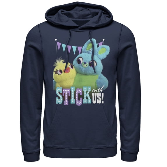 Men's Toy Story Ducky & Bunny Stick With Us BFFs Pull Over Hoodie Navy Blue Large