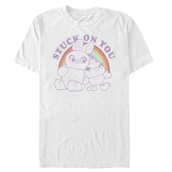 Men's Toy Story Ducky & Bunny Stuck on You Rainbow  Graphic Tee White 3X Large