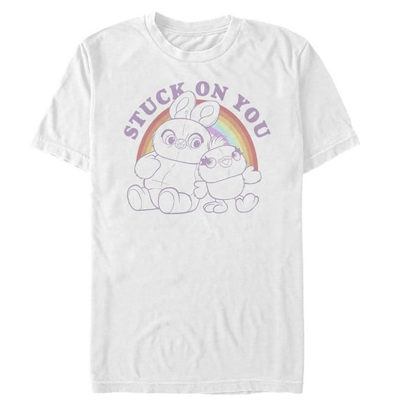 Men's Toy Story Ducky & Bunny Stuck on You Rainbow Graphic Tee White Large