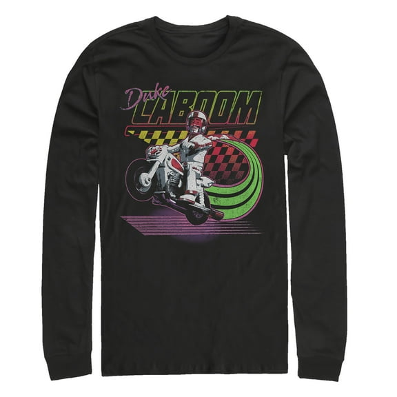 Men's Toy Story Duke Caboom Neon Race  Long Sleeve Shirt Black Large