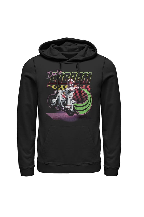 Men's Toy Story Duke Caboom Neon Race  Pull Over Hoodie Black Large