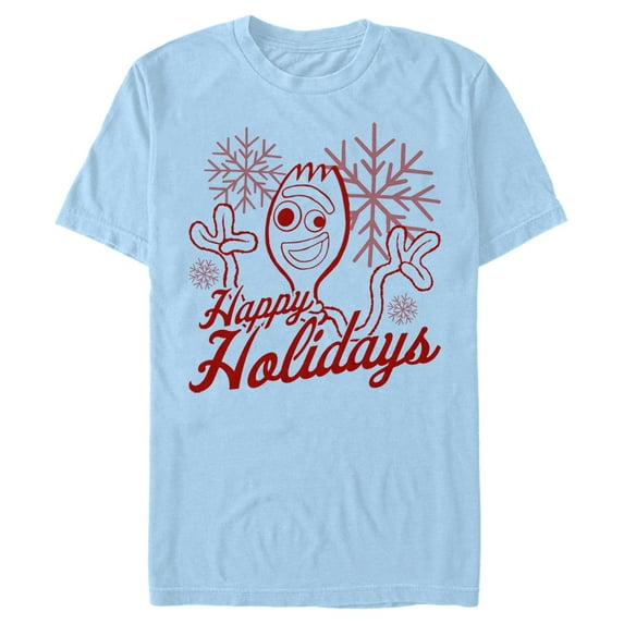 Men's Toy Story Forky Happy Holidays Graphic Tee Light Blue Medium