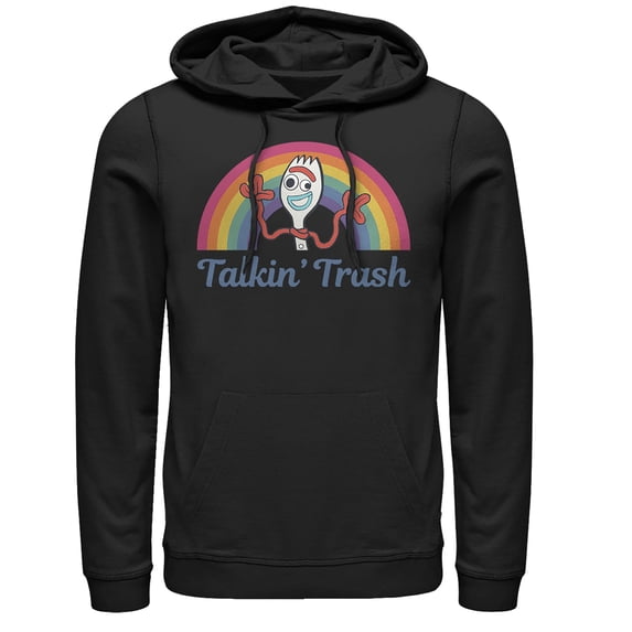 Men's Toy Story Forky Talkin' Trash Rainbow Pull Over Hoodie Black X Large