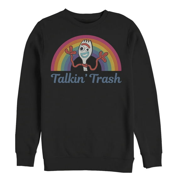 Men's Toy Story Forky Talkin' Trash Rainbow Sweatshirt Black 2X Large