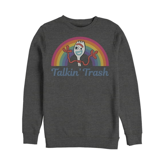 Men's Toy Story Forky Talkin' Trash Rainbow Sweatshirt Charcoal Heather Large