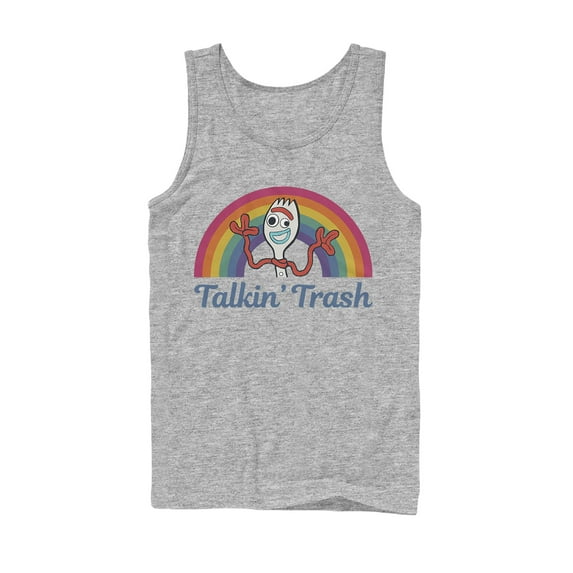 Men's Toy Story Forky Talkin' Trash Rainbow Tank Top Athletic Heather X Large