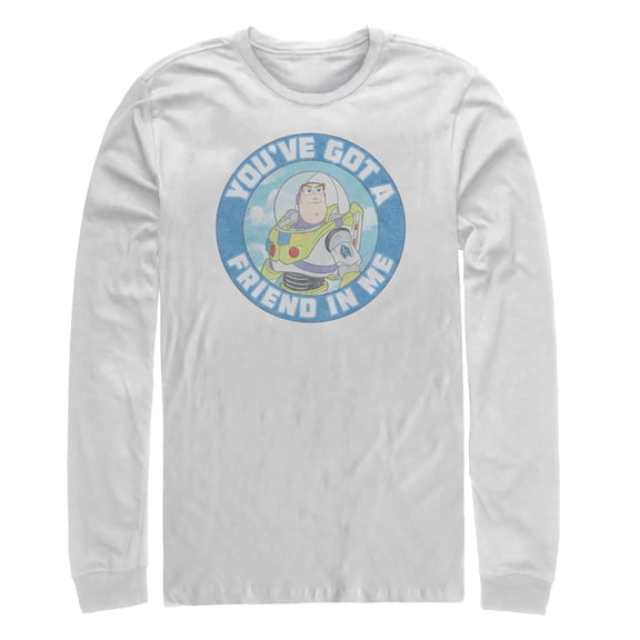 Men's Toy Story Friend in Me Buzz Circle  Long Sleeve Shirt White Large